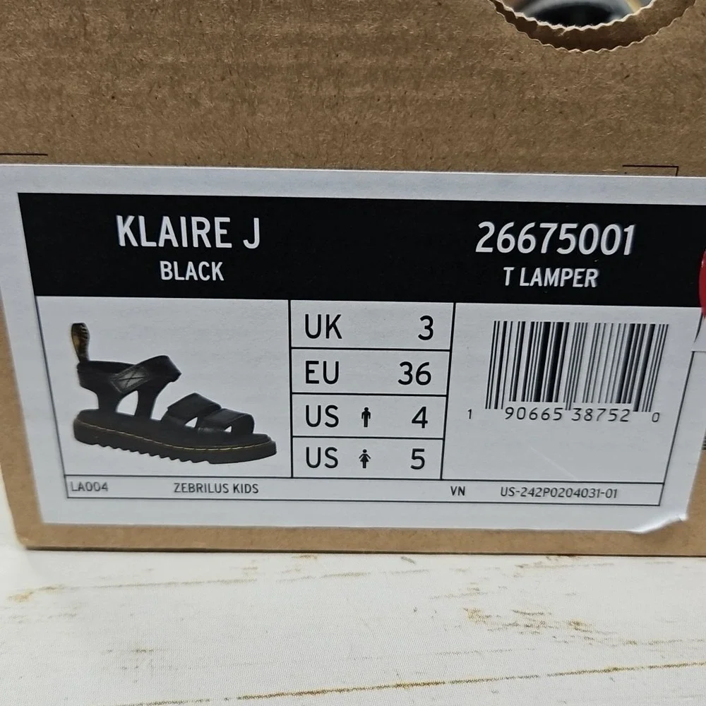 Dr Martens Klaire J Youth Junior Girls 5‎ Leather Black Strappy Sandals Adjust